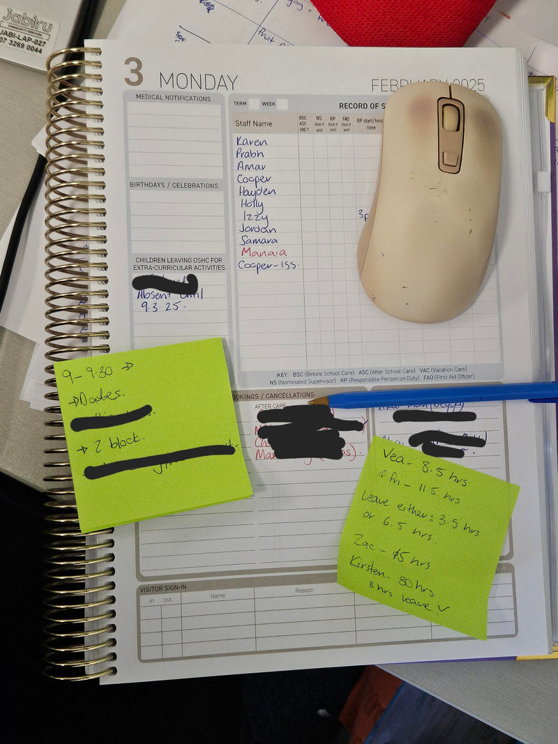 Example of the OSHC Diary