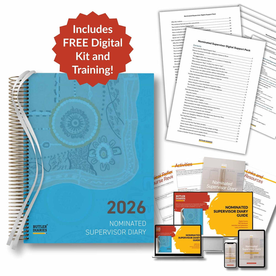 2026 Nominated Supervisor Diary with digital kit and training materials on a white background