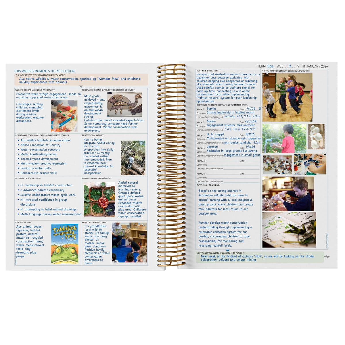 2026 QLD Kindy Weekly Programming & Reflection Diary - Hard Cover Spiral Bound