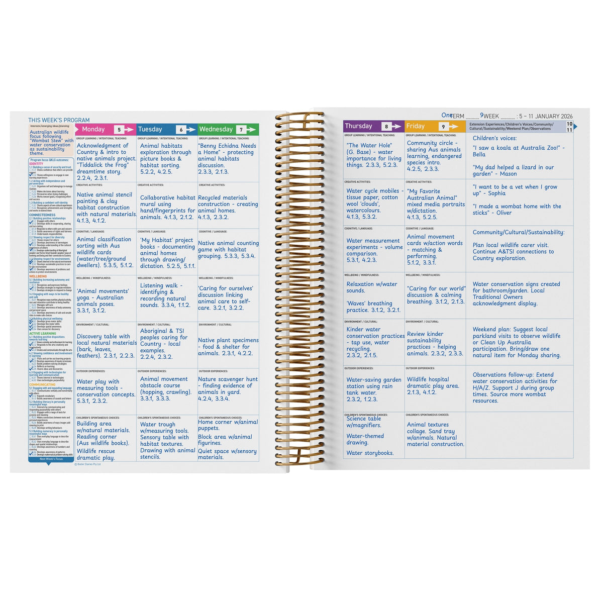 2026 QLD Kindy Weekly Programming & Reflection Diary - Hard Cover Spiral Bound
