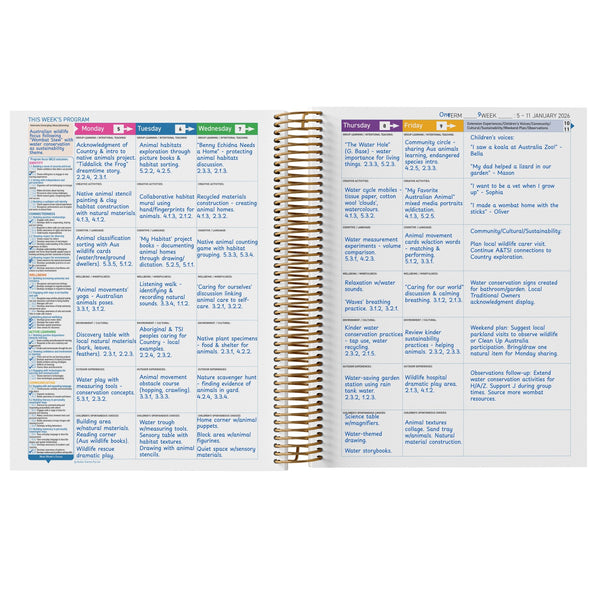 2026 QLD Kindy Weekly Programming & Reflection Diary - Hard Cover Spiral Bound