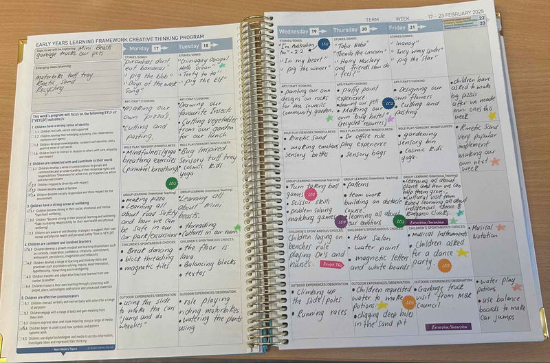 Example of the Weekly Programming and Reflection Diary using stickers