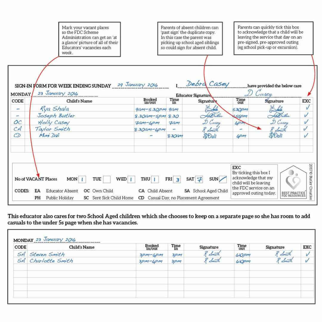 A: FDC Weekly Attendance and Sign-In Duplicate Book
