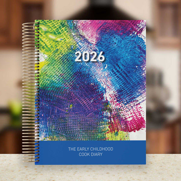 Early Childhood Cook Diary with Children's Artwork Cover in an ECEC Kitchen