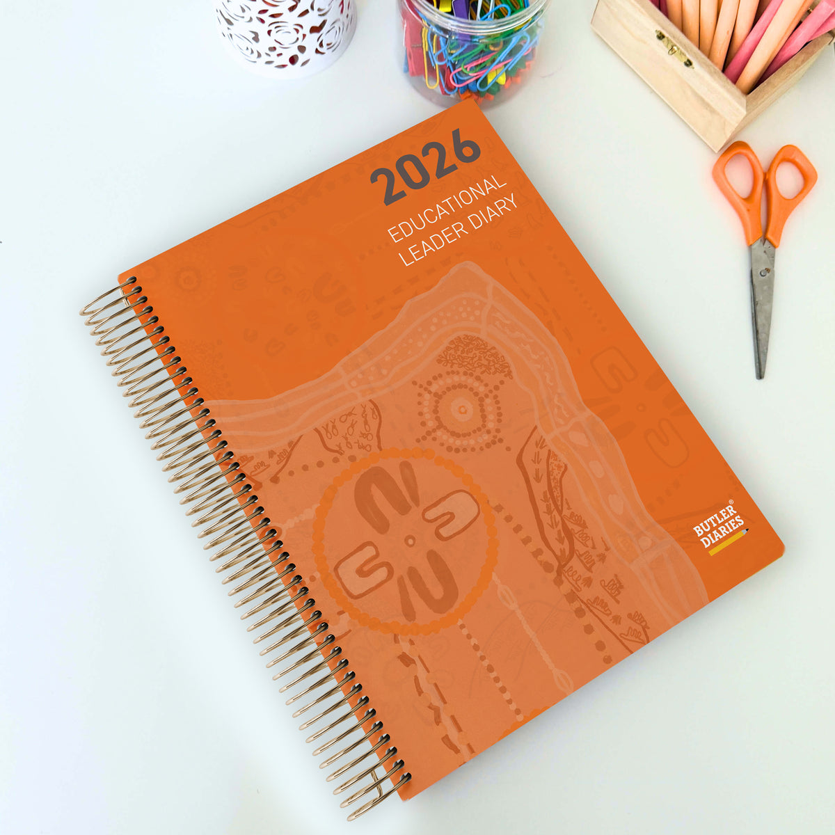 Educational Leader Diary with Journey By Learning First Nations Artwork Cover sitting on an Educational Leader's Desk