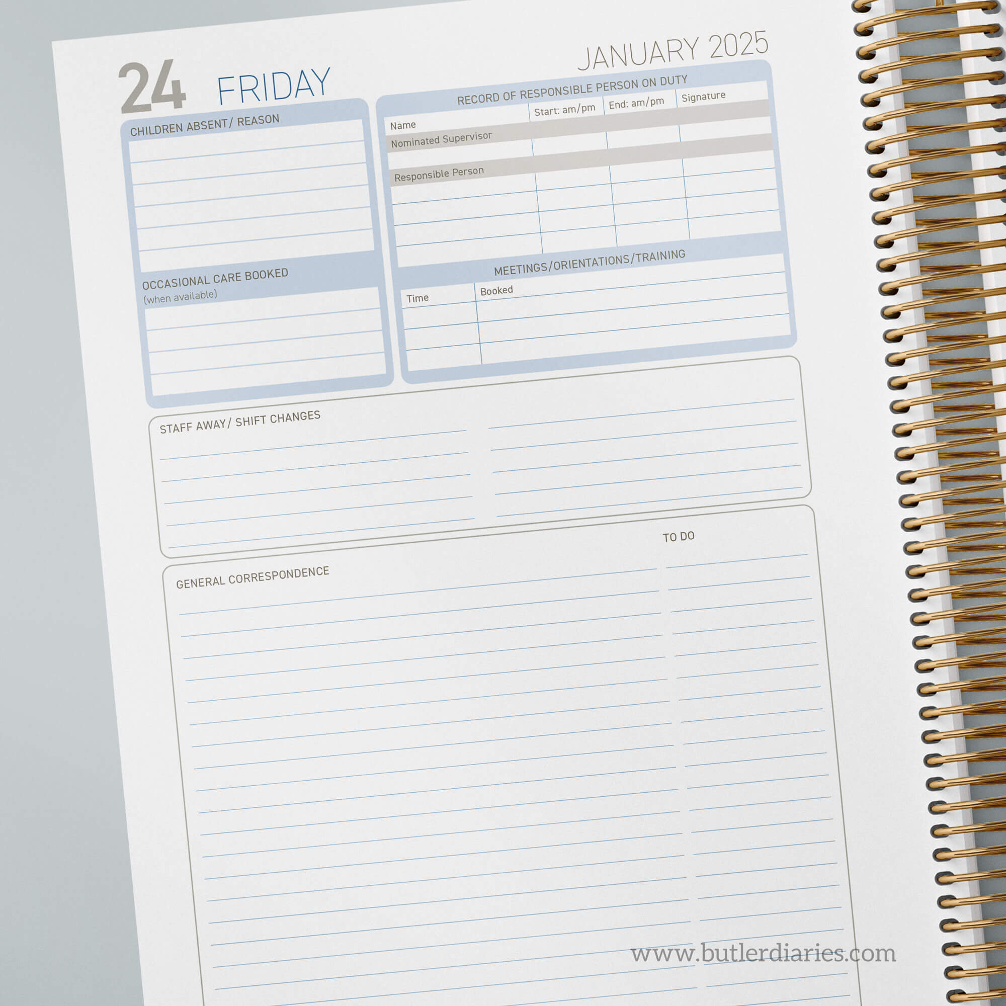 2025 Childcare Centre Diary | Butler Diaries.