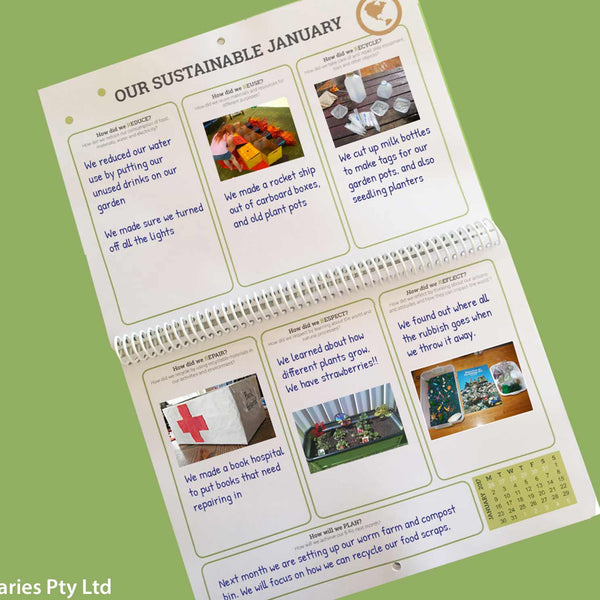 An example of a completed month in the Sustainable Year Wall Calendar