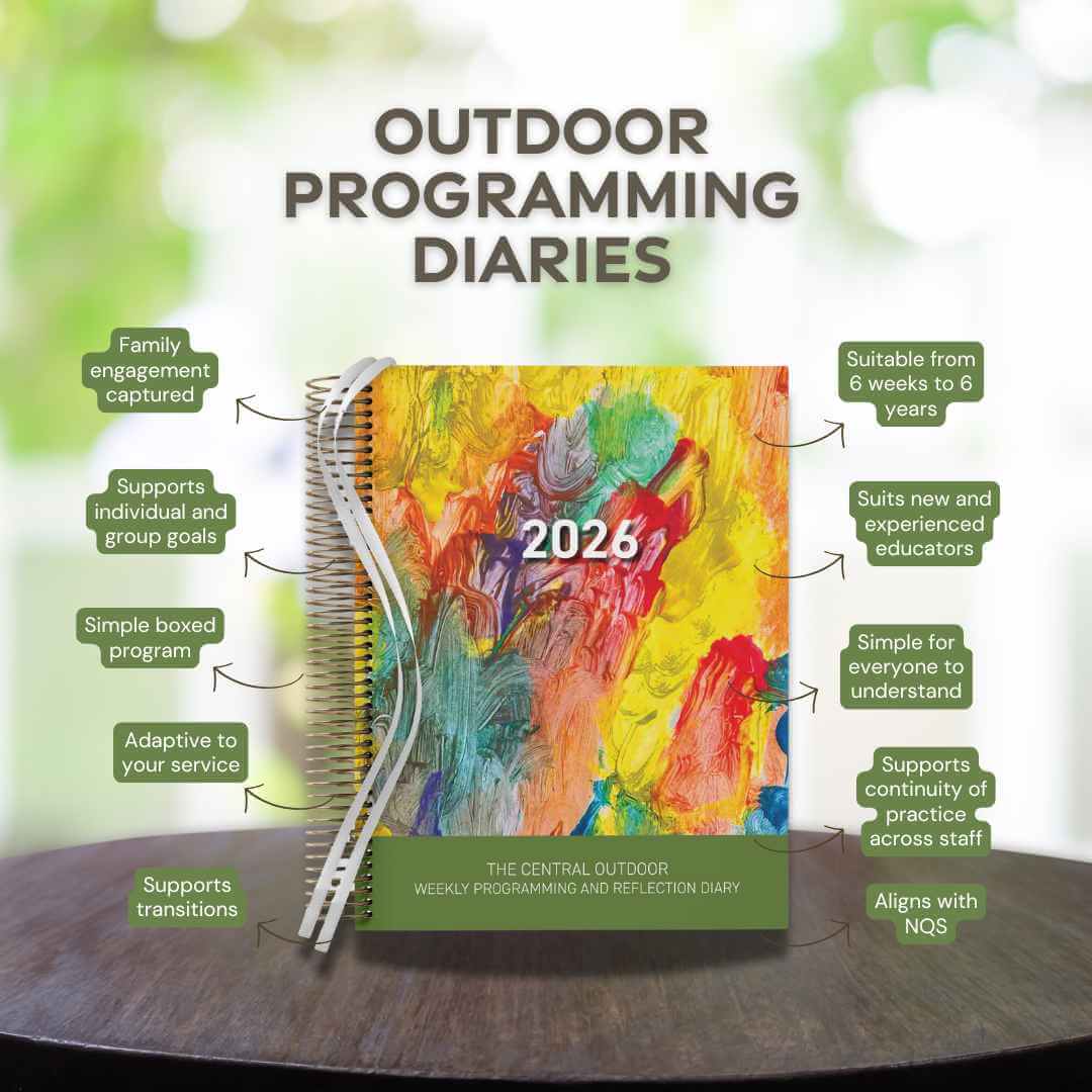 2026 outdoor programming diaries with colorful cover on a wooden surface