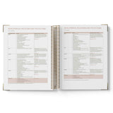 Open book showing pages with text on a white background