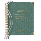 Green notebook with floral pattern and '2027' text on a white background