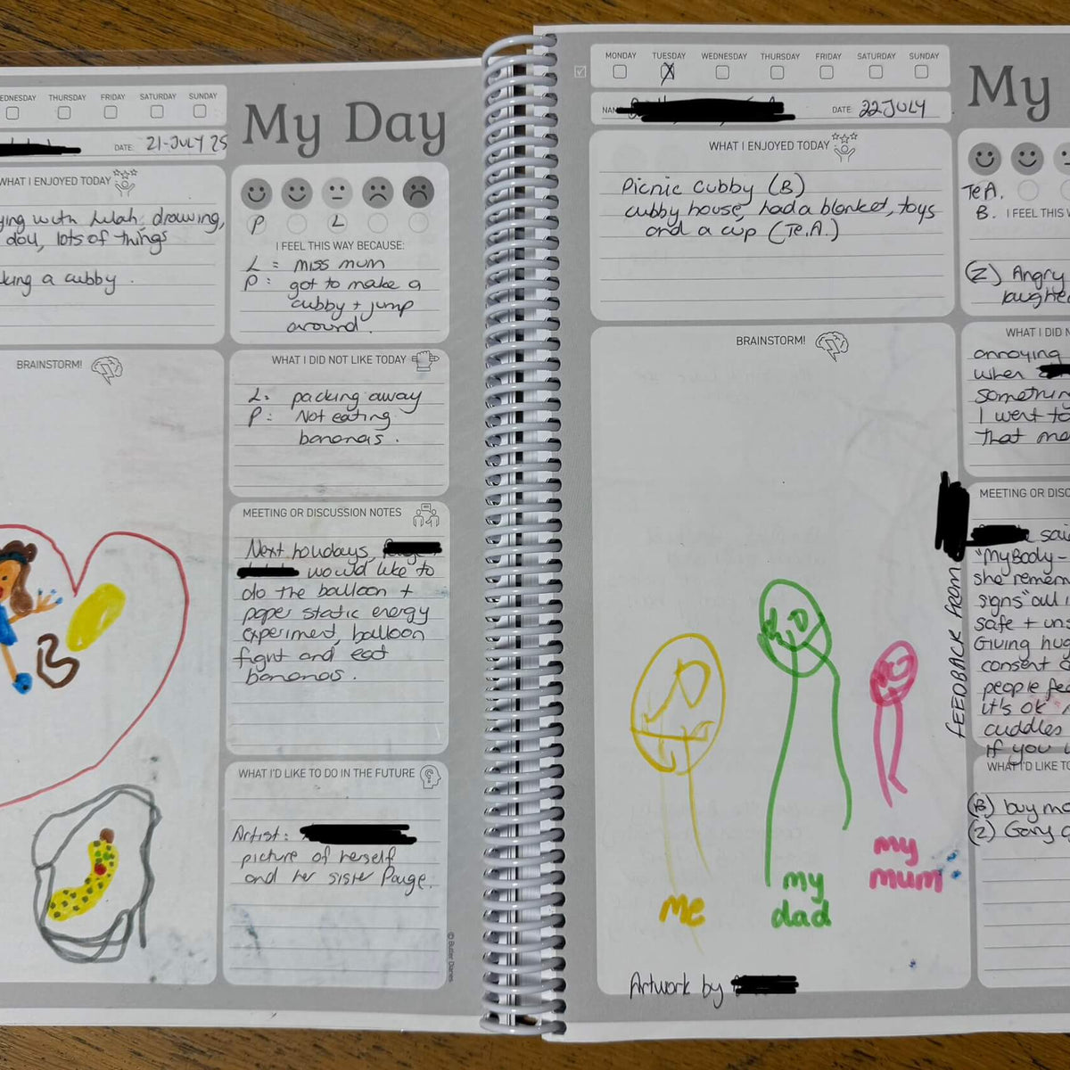 An example of the children's voices diary used to record children's stories and reflections as shared verbally and capture them in drawings