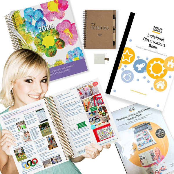 Critical Reflection Bundle for OSHC with the OSHC Weekly Programming and Reflection Diary, Individual Observation Book, Jottings Pad, Pen Holder and Printer Pack