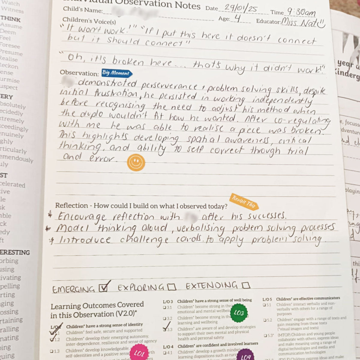Individual Observations Duplicate Book EYLF/MTOP V2