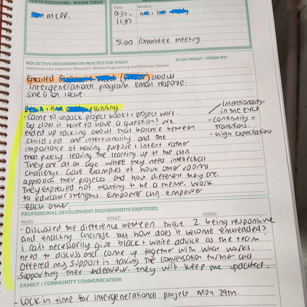 An example of a customer's Educational Leader Diary showing how to adapt it to suit your practice