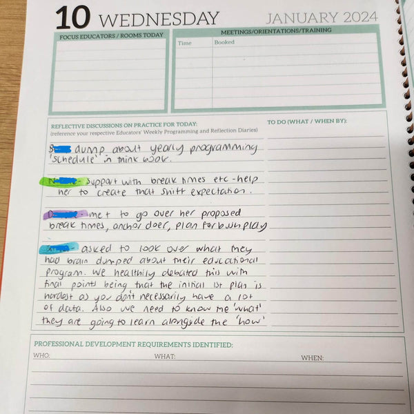 Customer example of reflective discussions held with educators about their programming and practice