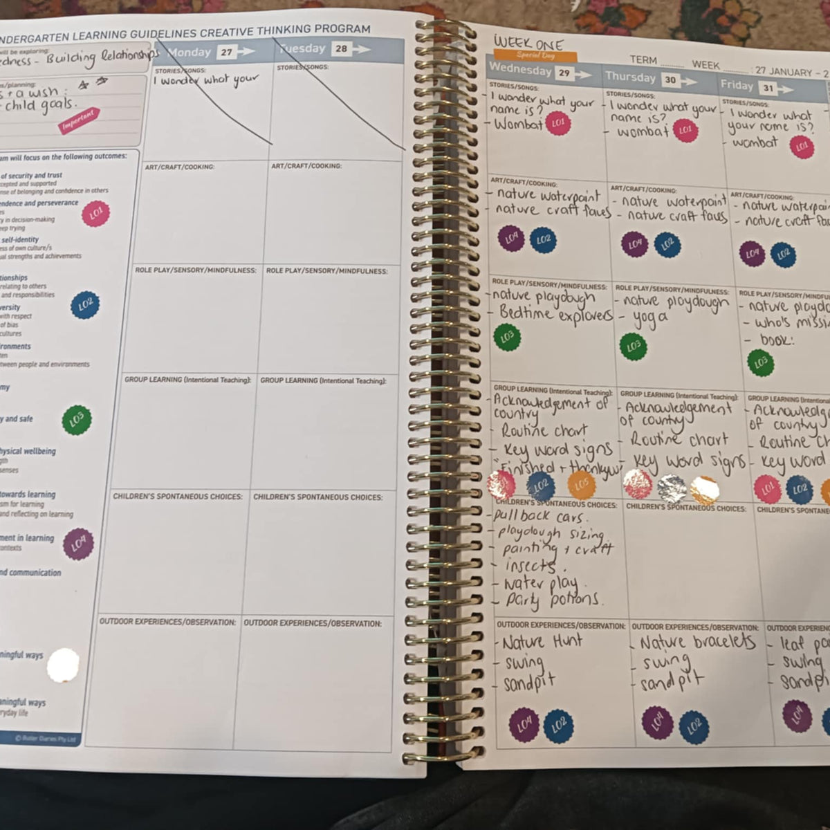 Open programming spread showing clear links to frameworks using stickers