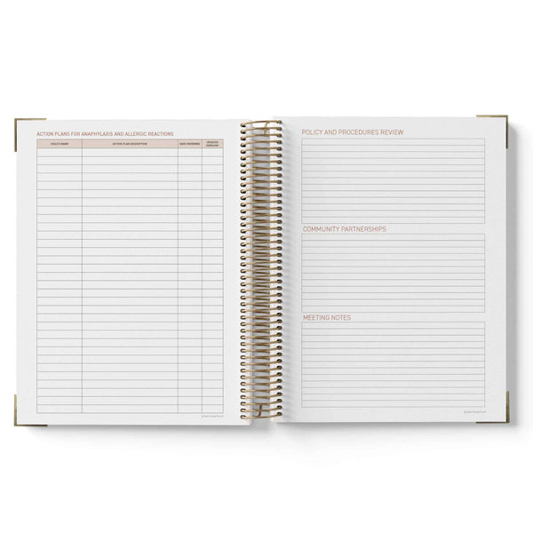 Open spiral-bound ECEC Cook Diary with lined pages on a white background