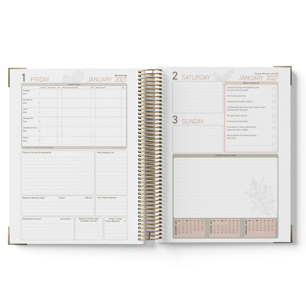 Open ECEC Cook Diary showing a weekly layout with dates and notes on a white background