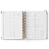 Open spiral-bound ECEC Cook Diary showing pages titled 'Contacts' and 'Suppliers' on a white background.