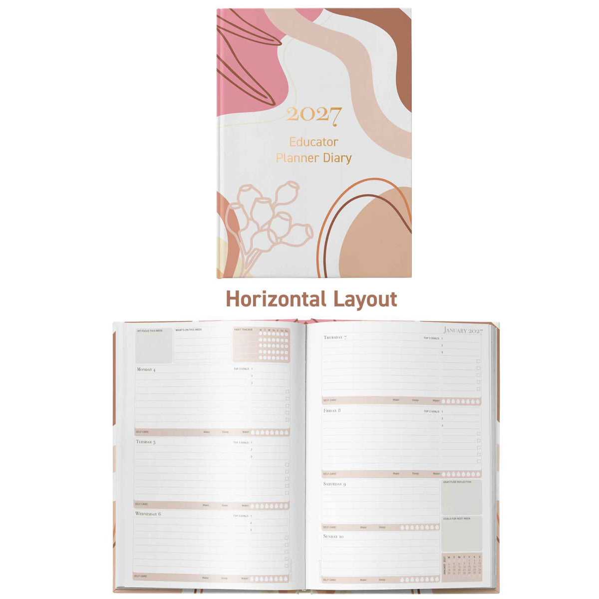2027 Educator Planner Diary with horizontal layout on a white background