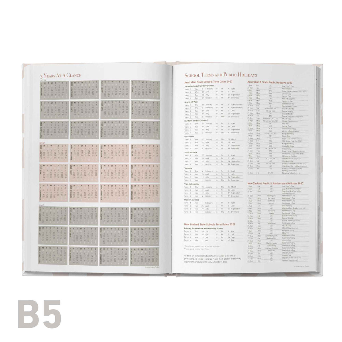 Open book showing a calendar and text on a white background
