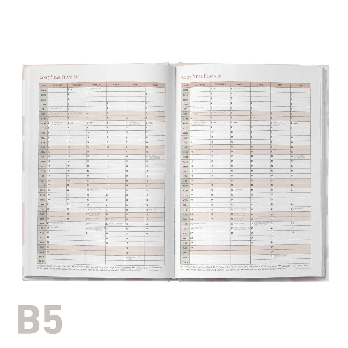 Open educator planner with monthly calendar layout on a white background
