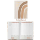 Open educator planner showing vertical layout with abstract design on cover