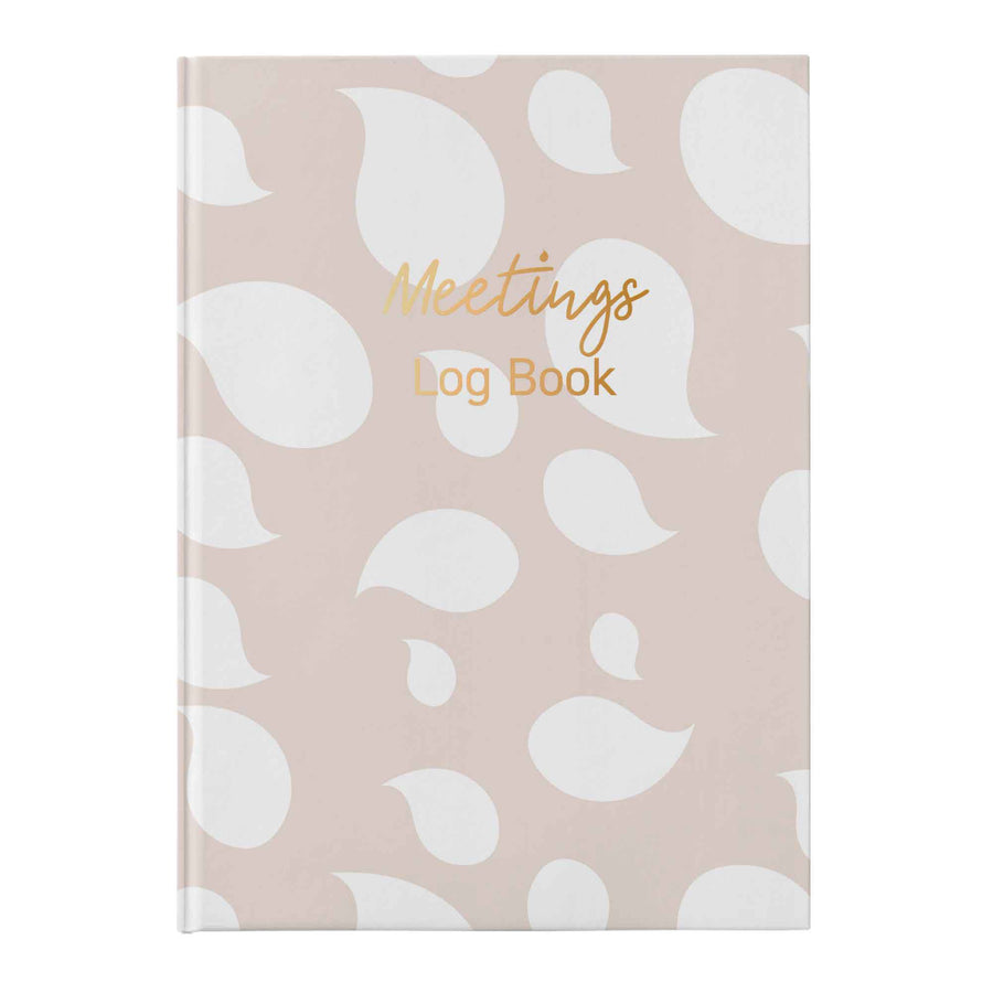 Meetings Log Book with white leaf pattern on a pink background