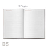 Open meeting log book with lined pages on a white background, labeled '3 Pages' and 'B5'.