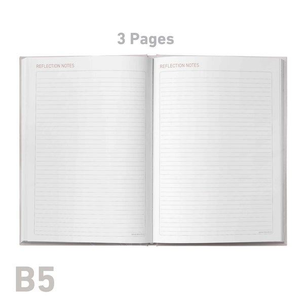 Open professional development log book with lined pages on a white background, labeled '3 Pages' and 'B5'.