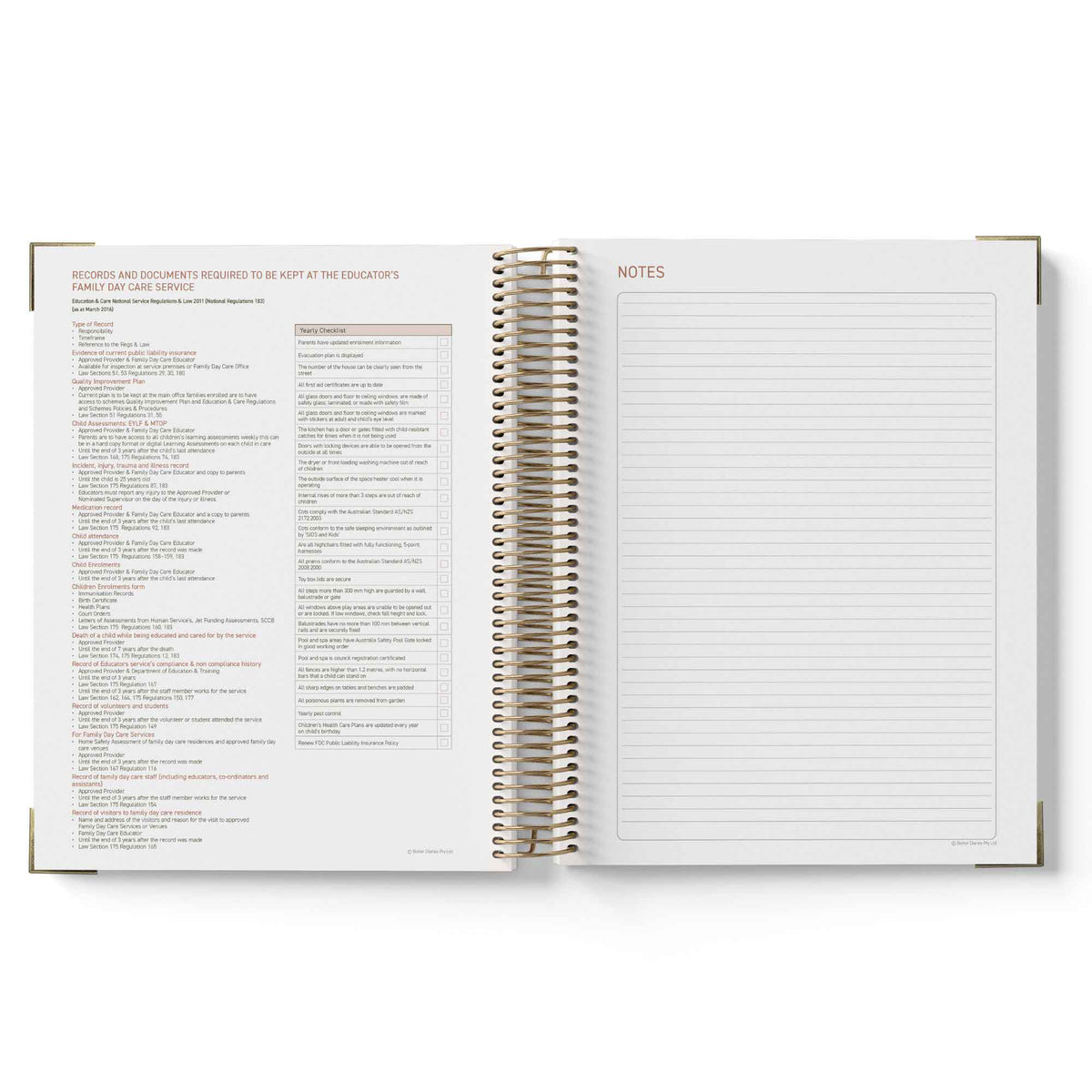 Open notebook with a list on one page and notes on the other, on a white background