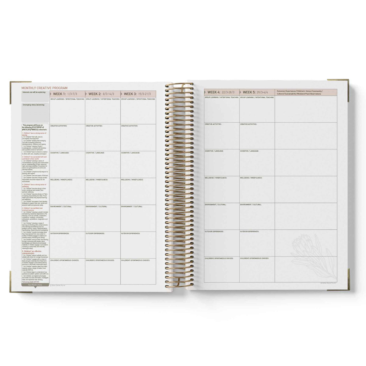 Open planner with weekly schedule on white background