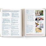 Open book with text and images on a white background