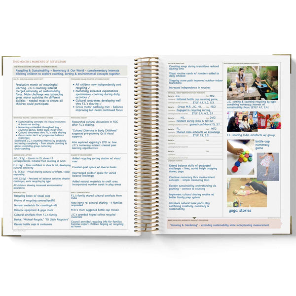 Open book with text and images on a white background