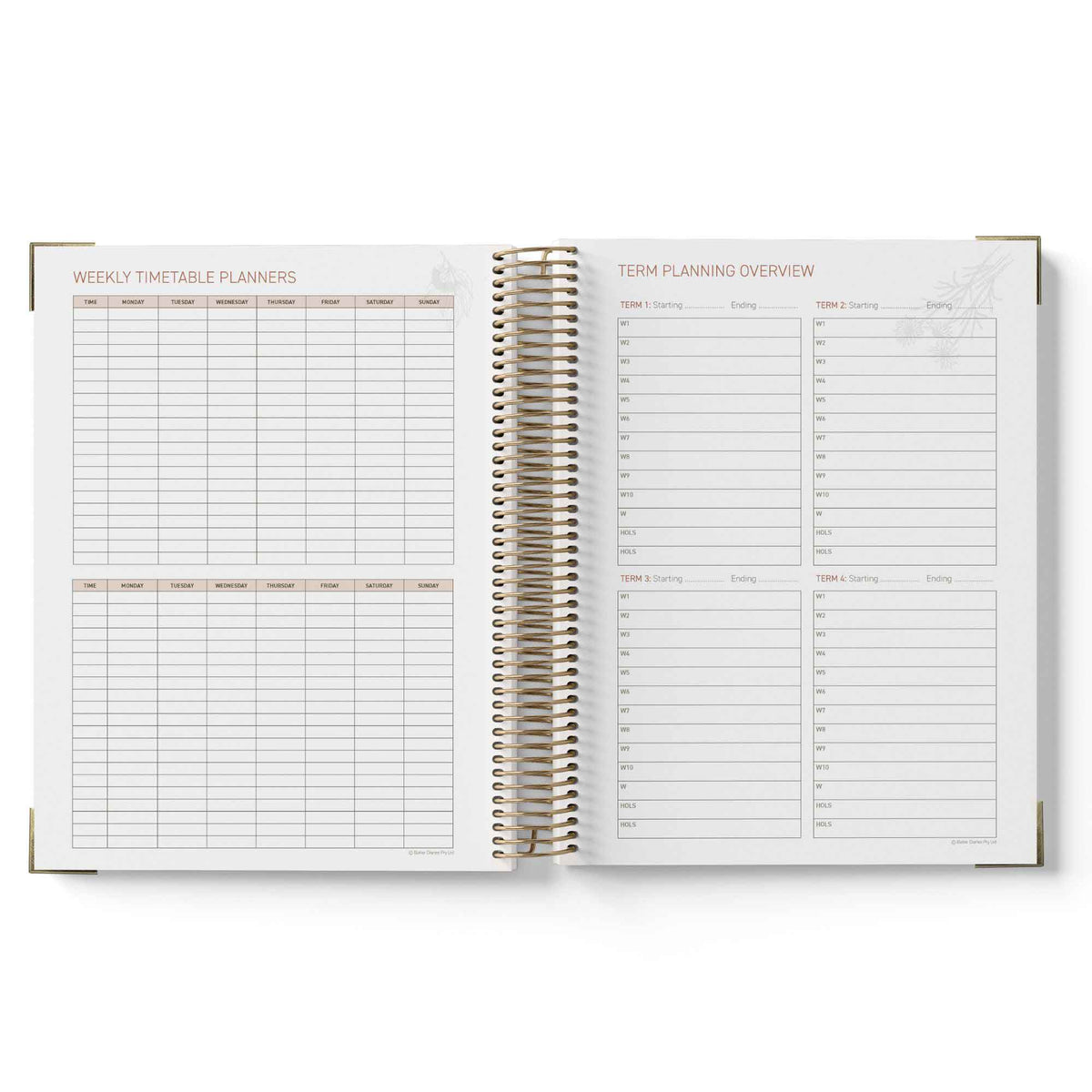 Open 2027 Family Day Care Checklist Diary with weekly timetable and term planning overview on white background