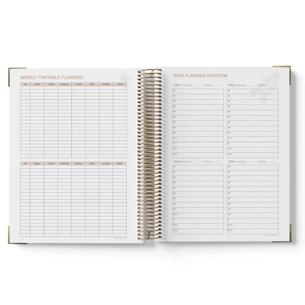Open 2027 Family Day Care Checklist Diary with weekly timetable and term planning overview on white background