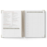 Open spiral-bound 2027 Family Day Care Checklist Diary showing pages with text and a checklist on a white background