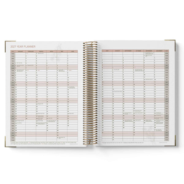 Open year 2027 Family Day Care Checklist Diary with monthly and weekly schedules on a white background
