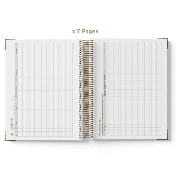 Open spiral-bound 2027 Family Day Care Checklist Diary with grid and checklist pages on a white background