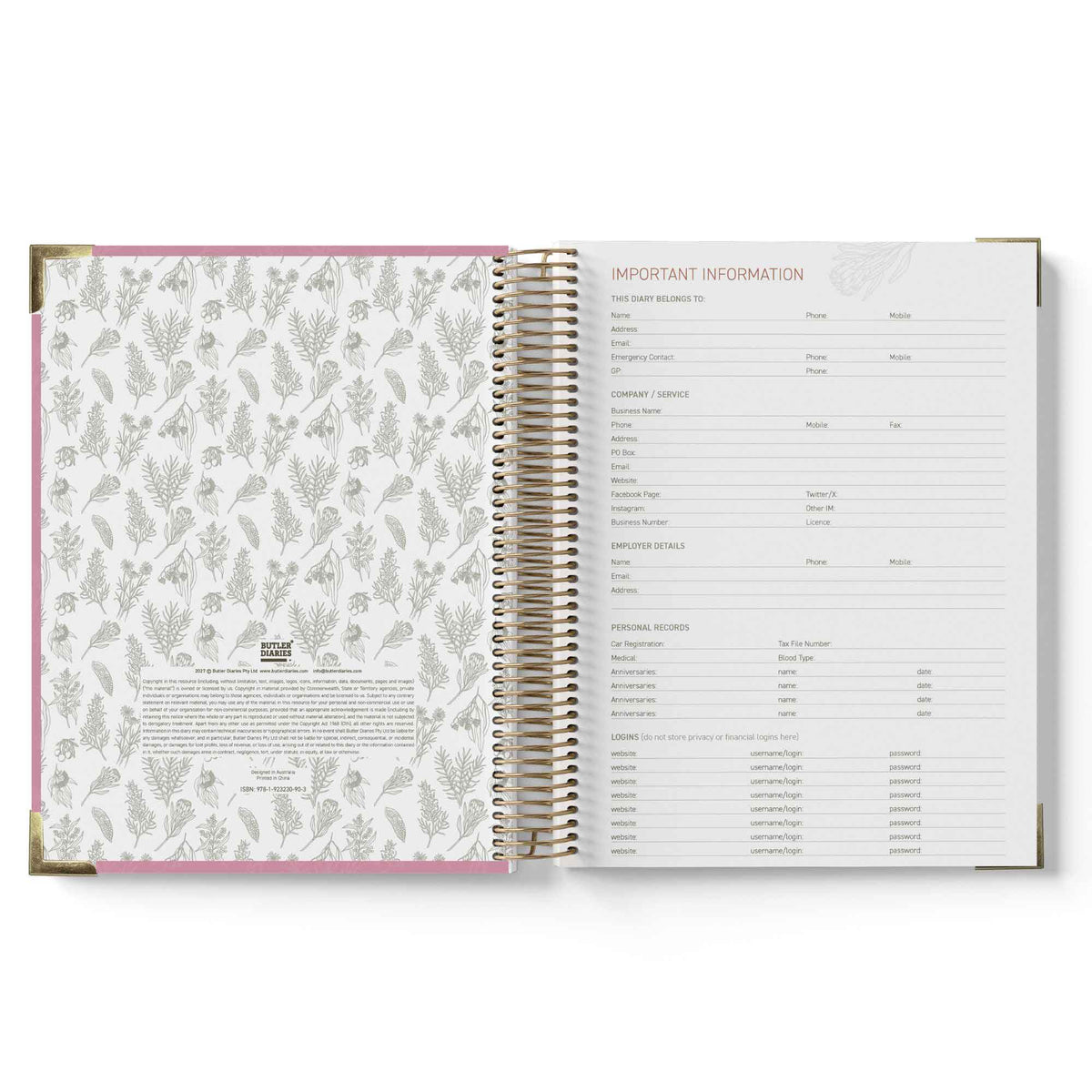 Open 2027 Family Day Care Checklist Diary with floral design on one page and text on the other, on a white background.