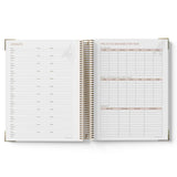 Open 2027 Family Day Care Checklist Diary showing contact list and projected bookings for year on white background