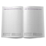Open book showing an immunisation register with grid layout on white background
