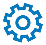 Blue gear icon on a white background