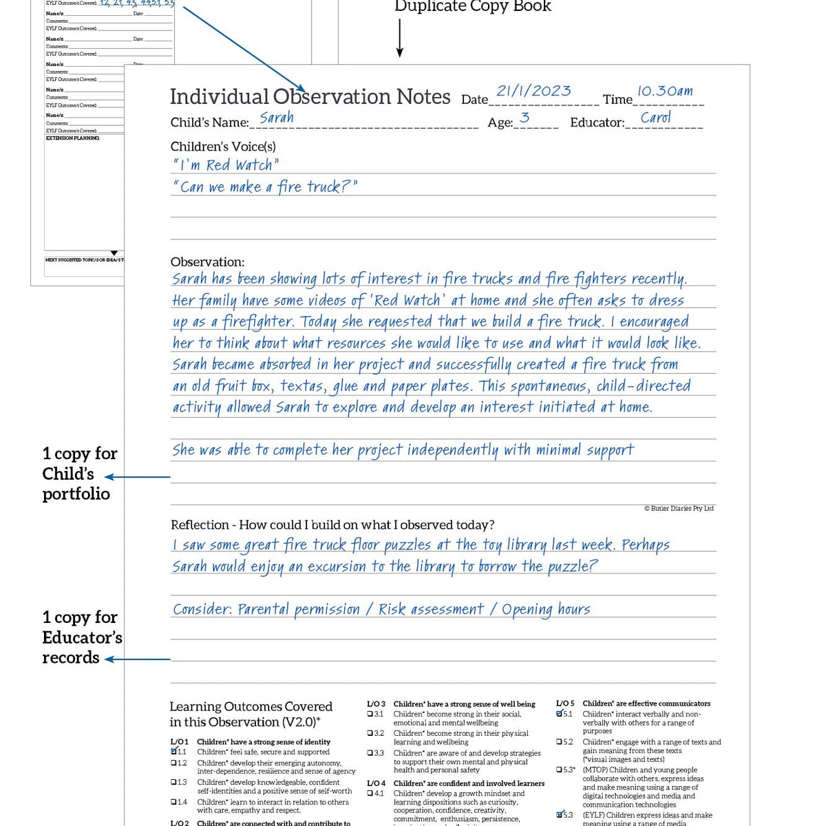 Individual Observations Duplicate Book EYLF/MTOP V2