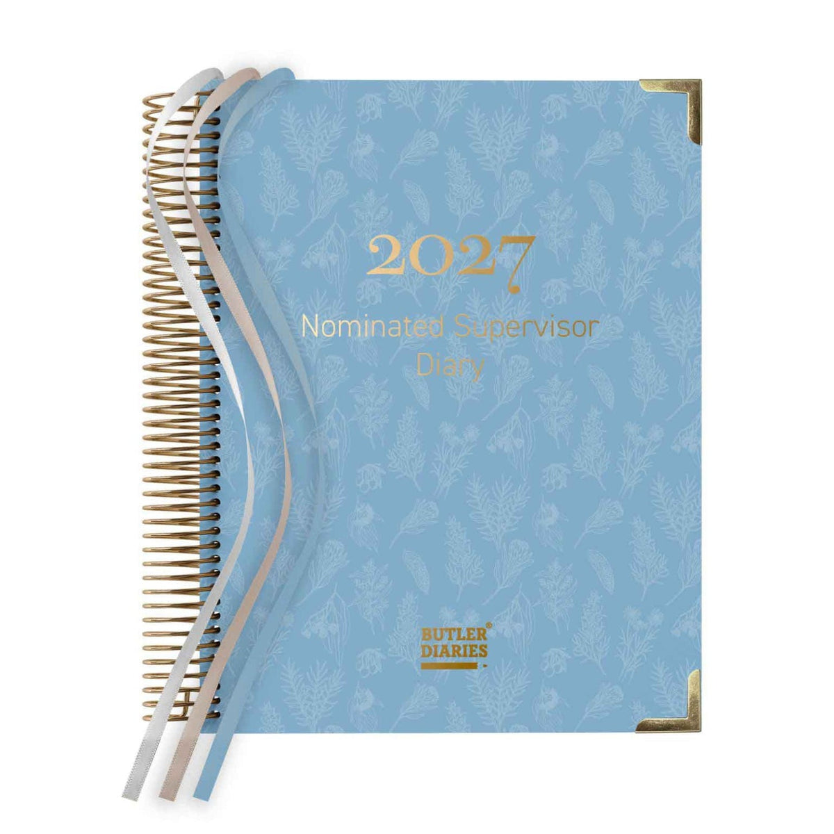 Blue 2027 Nominated Supervisor Diary with gold text on a white background