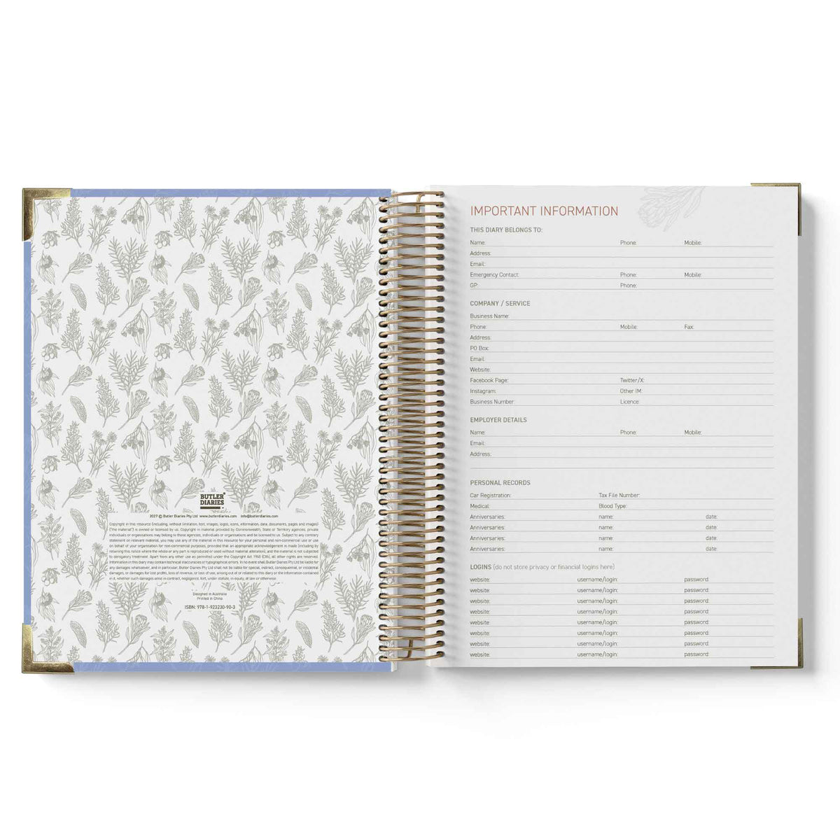 Open 2027 Nominated Supervisor Diary showing a patterned page and a list of important information on a white background