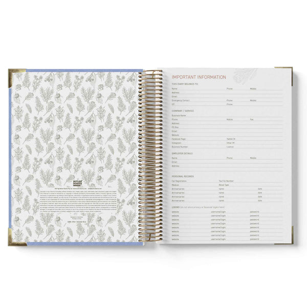 Open 2027 Nominated Supervisor Diary showing a patterned page and a list of important information on a white background