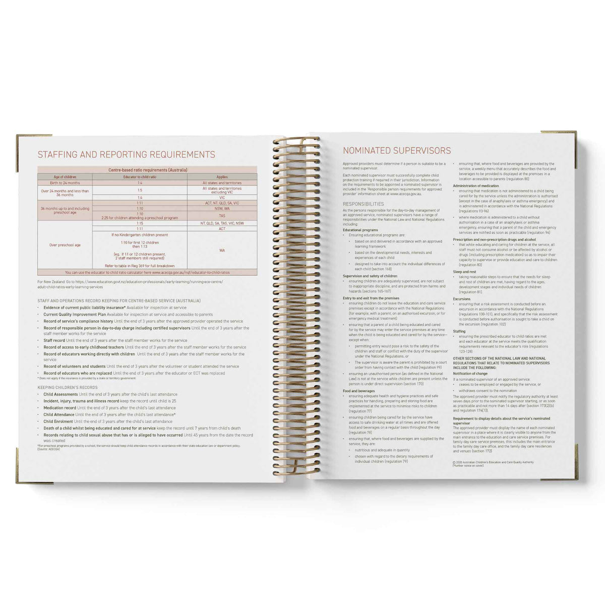 Open 2027 Nominated Supervisor Diary showing pages with text and tables on a white background