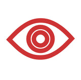 Red eye icon on a white background