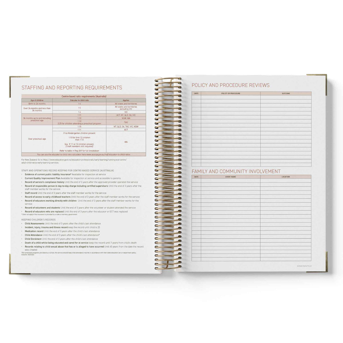 Open spiral-bound 2027 OSHC Diary with structured pages on a white background